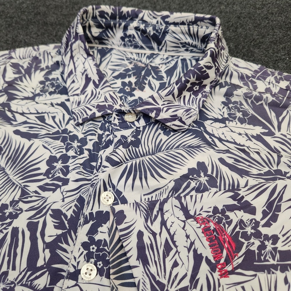 Johnnie-O Polo Shirt Mens 2XL XXL Blue Floral Tropical Golf Performance Stretch